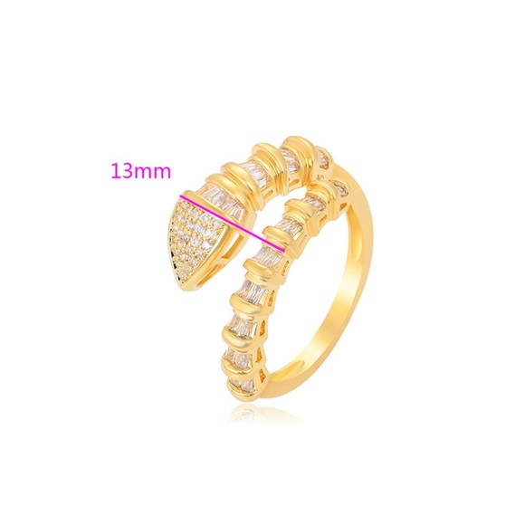 Snake Ring Adjustable Ring 14k Gold Plated Baguette Stone - Picture 6 of 9